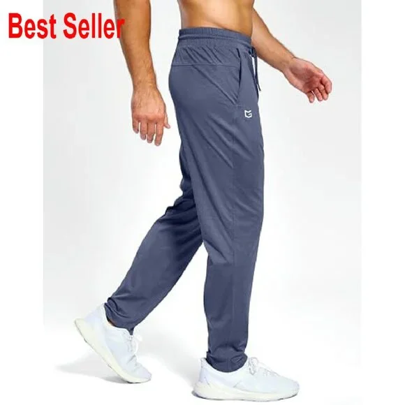 Men's Lightweight Stretch Track Pants Tapered Fit Athletic Joggers Gym Running